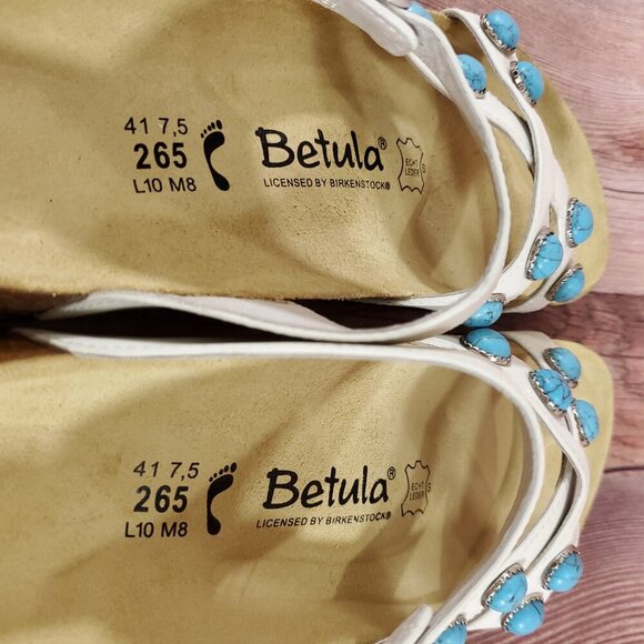 *READ* Birkenstock Betula Womens Size 10 White Turquoise Stones Sandals Rare - Picture 15 of 15